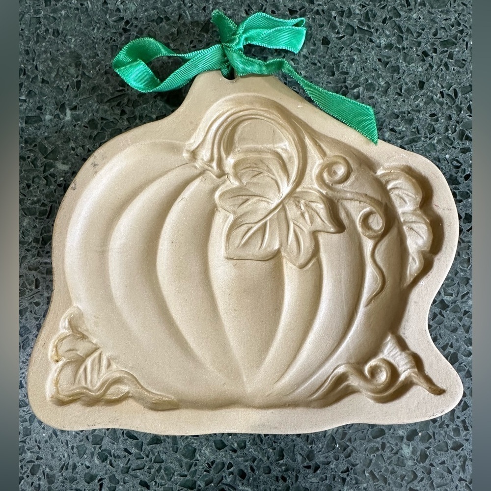 Fall Pumpkin VINTAGE 1988 Brown Bag Cookie Mold Stoneware Halloween Thanksgiving